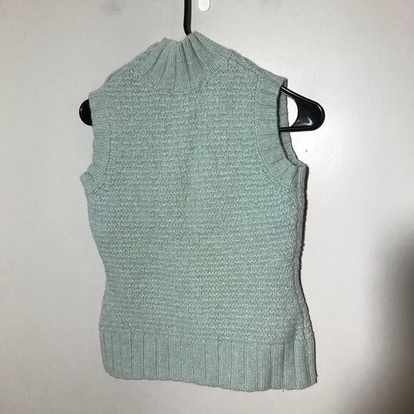 EMS womens S lambswool knit turtleneck sleeveless sweater mint green buttons - Picture 2 of 10